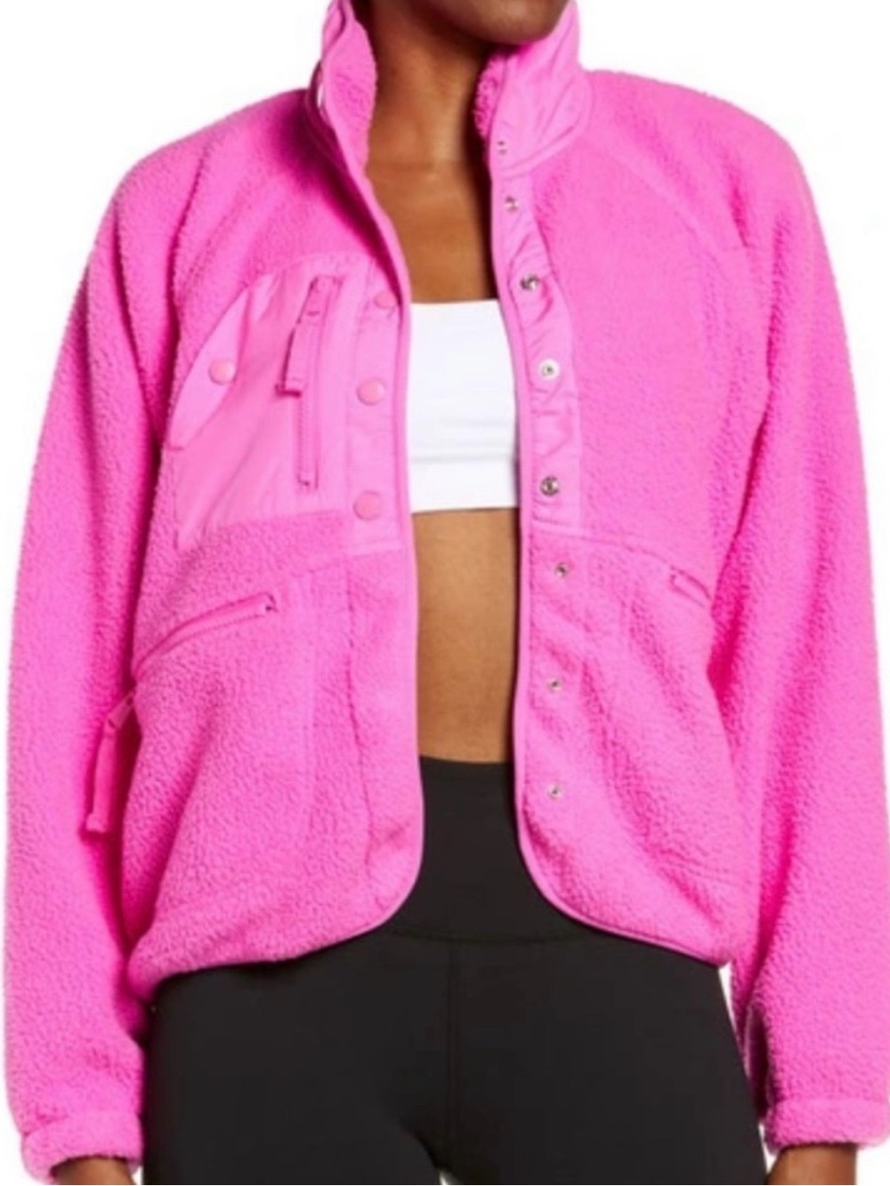 Free People Hot Pink Hit the Slopes Fleece Jacket